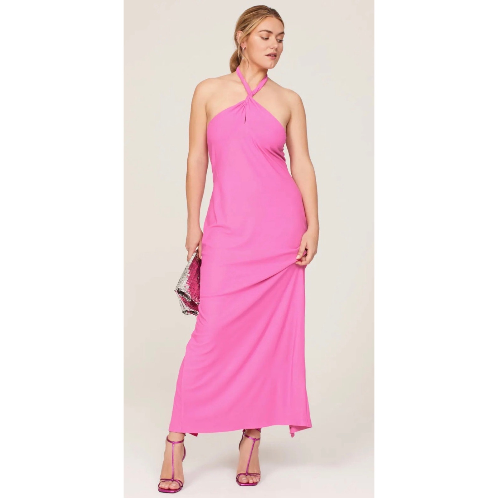 One33 Social Hot Pink Twist Halter Gown 16